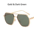 Classic pilot double-bridge sunglasses with gold metal frame and dark green lenses - Gold Dark Green