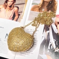 Mini heart-shaped crossbody bag with gold and silver rhinestones and a fine metal chain - Heart Gold Small Diamond Style