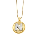 18K gold plated copper necklace with a sunburst round pendant featuring letter N - Letter N