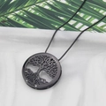 18k gold plated tree of life black necklace with Vida engraving and small crystals - Gun Black Plated / Black