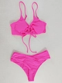 Detailed flat lay of a hot pink two-piece bikini with O-ring detail and pleated waist - S / Rose Red