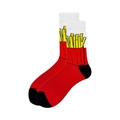 Men's stylish mid-calf red socks featuring funny yellow french fries and black heels - Red Fries with White Cuff