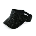Visera de sol negra con diamantes de imitación negros brillantes estilo béisbol de lujo - Negro/Circonita Negra