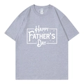 Detail of grey cotton T-shirt featuring a white Happy Father's Day print and Gildan neck label - XS / Top (318) / Grey 318