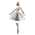 Rose gold ballerina brooch with sparkling rhinestones and faceted crystal skirt - Ballet Dancer (Rose Gold Base White Dress)