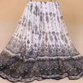 Women's lightweight chiffon scarf featuring vintage black floral paisley prints on white - White (Bohemian Ethnic)