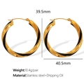 Golden stainless steel hoop earrings with black enamel spiral texture, 40mm diameter - Small Black Gold Twisted Hoop Earrings