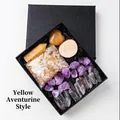 Yellow Aventurine healing stone set with amethyst clusters in a premium black gift box - Yellow Aventurine