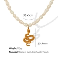 Collana con ciondolo a serpente in acciaio inossidabile dorato e perle d'acqua dolce - XL129 Collana Oro Perla d'Acqua Dolce