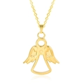 Detailed view of an 18k gold plated angel wing pendant with a fine cross chain necklace - Pendant Necklace / Gold