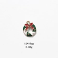 Detail view of 15x19mm Christmas wreath alloy pendant with green enamel and red bow - No.26 Rhinestone Large Wreath