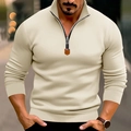 Detailaufnahme des beigen Herren-Sweatshirts mit halbem Reißverschluss und Stehkragen - Aprikose