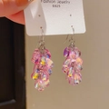 Detail of pink crystal drop earrings in grape cluster design with S925 silver hooks - Style 31# Ear Hook-Pink-Waterdrop