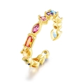 Luxurious S925 silver open ring with colorful zircon gemstones in a golden finish - Open Ring (10K Gold Plated + Lacquer)
