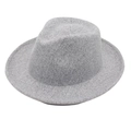 Detailed close-up of a classic grey felt fedora hat featuring a curled brim and wool texture - One Size / Light Grey (Heart Roll Edge)