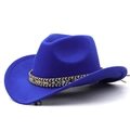 Classic royal blue western wool felt cowboy hat with ethnic braided band decoration - Sapphire Blue