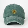 Vintage washed green baseball cap with sun embroidery and adjustable cotton strap - Dark Green