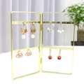 Golden metal jewelry stand with folding screen design for earrings and necklace display - Small 2-Sided Folding Style