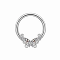 Silver butterfly nipple ring with sparkling cubic zirconia on a white background - Silver Clear Butterfly