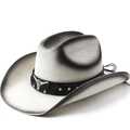 Western straw cowboy hat in silver grey with vintage bull head and rivet decoration - M (56-58cm) / White Black Painted
