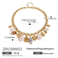 Gold stainless steel ocean necklace with shell charms and blue tulip ceramic bead - Multi-Pendant Turtle & Heart Style (JDN2408023)