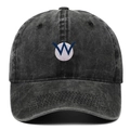 Vintage gewaschene Baumwoll-Baseballkappe in Anthrazit mit gesticktem W-Logo - Schwarz