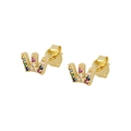 Elegant gold crown stud earrings with s925 silver needles and colorful zircon stones - Gold Multicolor Crown