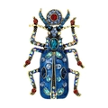 Exquisite gold-plated beetle brooch with blue enamel and sparkling colorful crystals - Beetle Shape / Sapphire Blue