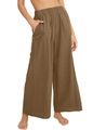 Pantalon large pour femme en coton et lin marron avec taille élastique confortable - 3XL / Marron