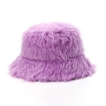 Plush lavender faux fur bucket hat with thick warm material and wide wavy brim for winter - M (56-58cm) / Purple
