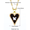 Gold chain necklace with black heart pendant featuring colorful butterfly and white crystals - Gold Black Butterfly Heart (N05904G)