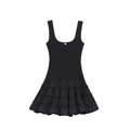Elegant black ribbed knit dress with layered tulle tutu skirt for women and girls - S / Black