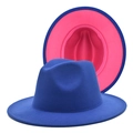 Detail of felt fedora hat featuring royal blue exterior and rose red contrast lining - M (56-58cm) / Royal Blue and Rose Red
