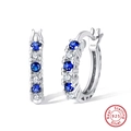 S925 Sterling Silver Huggie Hoop Earrings with Blue and White Zirconia Stones - SE362-Silver Blue/White Zirconia