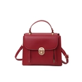Chic red retro crossbody bag with golden metal buckle and dual-use top handle - Red
