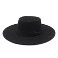 Eleganter schwarzer Filzhut mit breiter Krempe und Satinbandschleife für Damenmode - M (56-59cm) / Schwarz Wildleder