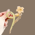Pince à cheveux en métal élégante avec pétales de tulipe orange et perles blanches - 43# Tulipe Jaune