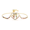 Gold fashion bracelet with colorful cubic zirconia and heart-shaped boy-girl kissing motif - Kissing Couple Heart Style