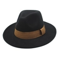 Classic black wool fedora hat with a brown vintage decorative band for autumn and winter - M (56-58cm) / Black