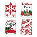 Set of 4 Christmas themed kitchen towels with festive tree and Merry Christmas patterns - Diverse Holiday Pattern Set (MJBT66-84) / 4 Pieces/Pack (40*60cm)