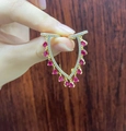 Orecchini a V vintage dorati con zirconi bianchi e pendenti di pietre preziose rosse - Placcato Oro Zircone Rosso Rosa