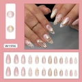 Pink cat eye press on nails with gold floral tulip patterns and polka dot details - W1996 Gold Shadow Flower (Glue Style)