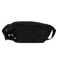 Black corduroy belt bag with fuzzy soot sprite charm and adjustable fabric strap - With Pendant / Black