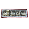 Close-up of a white and gold wooden Christmas train with snowman and bear figures - White Gift Box Set