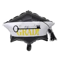 Doctoral graduation cap foil balloon with Congrats Grad text in black and gold finish - Graduation Doctoral Hat White Black