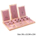Pink velvet and wood jewelry display stand set with necklace hooks and earring slots - Pink Integrated Set