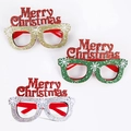 Three pairs of glittery Christmas glasses with Merry Christmas text in red gold and silver - CHYJ-55 Colorful Merry Christmas Glasses