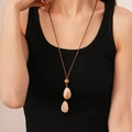 Vintage style necklace with brown cord and marble waterdrop pendants and wooden beads - 52# Necklace - Brown - Off-white