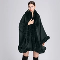 Deep green oversized knit cardigan with faux rabbit fur trim and elegant cape collar - Dark Green