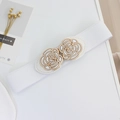 Elegant white elastic belt for women featuring a gold rose flower buckle closure - White / 75cm